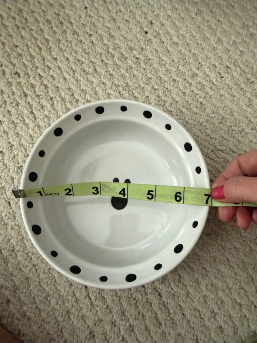 White Ceramic Dog Bowl with Black Polka Dots and Paw Print